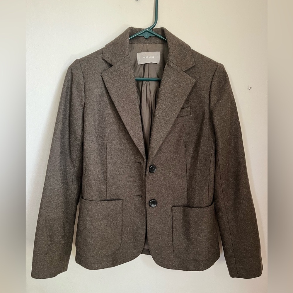 Everlane wool academy blazer. Dark olive (peat). Size 0
